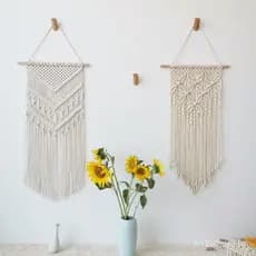 Tapeçaria de corda de algodão tecida à mão, decoração de parede boêmia, tapeçaria com franjas de estilo nórdico para dec