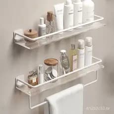 Prateleira de banheiro estilo creme, lavatório de acrílico sem furos, armazenamento de parede para banheiro.