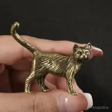 Enfeite divertido e criativo de gatinho com acabamento em bronze antigo, estatueta de gato em estilo pastoral chinês, es