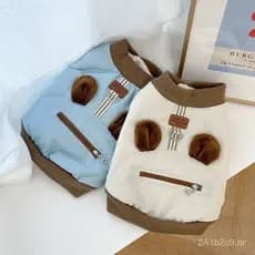 Casaco de algodão quente para a primavera com orelhas 3D para cães pequenos, adequado para fixação de coleira, para cães