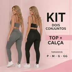 kit 2 Conjunto Academia Feminino  Fitness Top + Calça Legging Suplex cintura  Alta Compressão