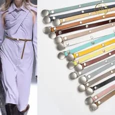 Novo cinto fino de couro legítimo com fivela redonda, cinto versátil para decoração de vestidos, cinto fino para calças