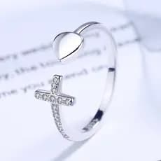 Anel de cruz em prata esterlina S925 com diamantes para mulheres, estilo coreano, moderno e elegante, anel aberto em for