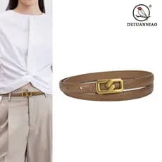 Novo cinto feminino fino, versátil e simples, feito de couro legítimo, adequado para complementar ternos e combinar com