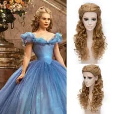 Peruca estilo updo da Cinderela para peça de teatro, peruca de cosplay de anime da Cinderela, cabelo longo e cacheado fe