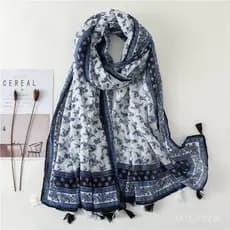 Lenço pequeno com padrão floral em porcelana azul e branca, lenço de estilo étnico para mulheres, lenço de seda versátil