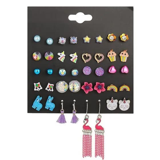 Novo conjunto de brincos de bijuteria: 20 pares de brincos de zircônia imitada em formato quadrado com diamantes em form