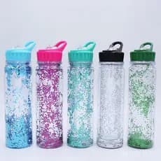 Diretamente do fabricante, novo modelo de copo de água de plástico com lantejoulas, copo transparente de dupla camada co