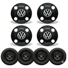 Kit Jogo 4 Calotinhas Central Vw Gol Saveiro Parati Fox Bola Gol Voyage Quadrado Aro 13 14 15 Preto