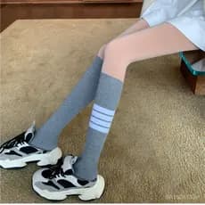 Meias de cano médio Shifeng com patchwork para primavera e outono, meias-calças de cano médio JK para mulheres, espessas