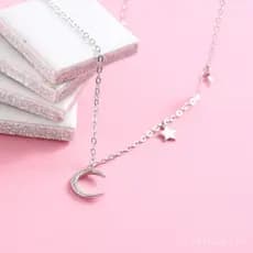 Colar de prata 925 para mulheres, estilo coreano, delicado e fofo, com pingentes de estrela e lua, corrente curta para c