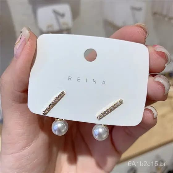 Brincos de Prata S925 Coreanos de Dongdaemun com Design Simples de Strass, Brincos de Pérola de Uso Duplo, Versáteis e E