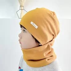 Novo conjunto de gorro e protetor de pescoço infantil de algodão puro para outono e inverno, conjunto de gorro e proteto