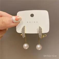 Brincos Elegantes de Pérola Rosa com Diamantes Rotativos, Destacáveis e de Uso Duplo, com Pinos de Prata S925, Estilo Co