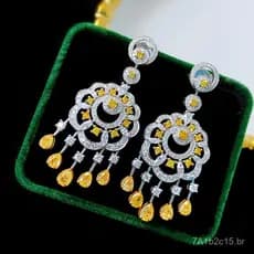 Novos Brincos Boêmios Luxuosos com Diamante Amarelo Corte Asscher, Elegantes e Repletos de Diamantes, Brincos de Diamant