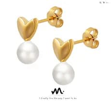 Brincos Vintage em Forma de Coração com Pérolas de Imitação, Banhados a Ouro 18K em Aço Titânio, Design Exclusivo, Estil