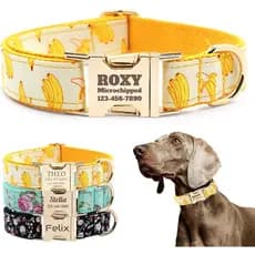 Coleira personalizada para cães com padrão xadrez, ajustável, de poliéster, gravada com nome e número personalizados (pa