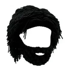 Gorro de Estilo Punk em Acrílico com Peruca de Cabelo Liso Acoplada e Barba de Tricô, Chapéu com Peruca Artificial para