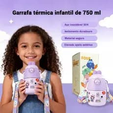 Garrafa Térmica Infantil com Canudo e Alça – 316 Garrafa Térmica de Aço Inoxidável – 750 ml