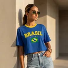 Blusa Cropped Feminina Brasil Larguinho Oversized T-Shirt Básica Algodão Blusinha de academia