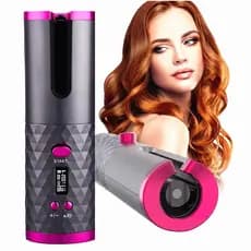 Modelador de Cabelo Automático Sem Fio Portátil com Display de Temperatura, Aquecimento Rápido, Rotação Automática, Cili