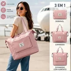 Bolsa de Viagem Dobrável 3 em 1, Bolsa Academia Expansível, Impermeável, Grande Capacidade, Bolsa de Mão e Ombro