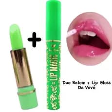Kit Mágico da Vovó - Gloss Labial Lip Magic  + Batom Longa Duração 24 Horas - Produtos de Beleza