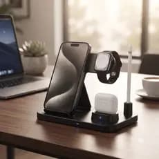 Carregador Sem Fio 4 Em 1 Wireless 15W Base Carregadora Qi Para iPhone Apple Watch AirPods Apple Pencil Dock Station