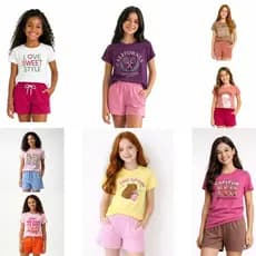 CONJUNTO MENINA VERÃO CURTA BLUSA + SHORTS JUVENIL INFANTIL