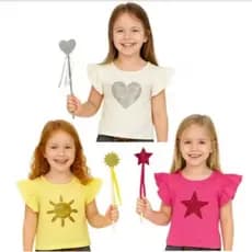 BLUSA COM DETALHE EM BRILHO E MANGA PRINCESA ACOMPANHA VARINHA MENINA INFANTIL JUVENIL