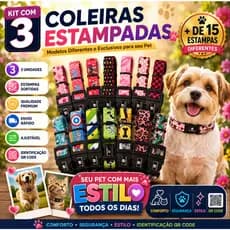 Kit 3 Coleiras Seda Pura Estampadas Premium Para Cachorro E Gato Ajustável para Pets de diversos tamanhos