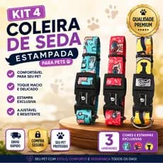 COLEIRA CACHORRO E GATO ESTAMPADA REFORÇADA PREMIUM SEDA PURA PARA PETS ESTAMPAS DIVERTIDAS E ALEGRES PARA SEU PET