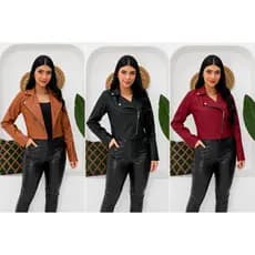 Jaqueta Feminina Couro Fake Cropped Moda Blogueira Festa Evangélica Casual Elegante Estilosa Versátil