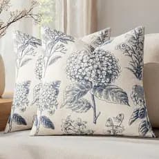 Conjunto de 2 Capas de Almofada Decorativas Florais Neutras 18x18 Polegadas, Estampa de Hortênsia Azul Claro, Estilo Boh