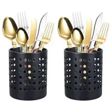KIT Porta Talheres Utensílios De Cozinha Em Aço Inox Vazado preto Clink