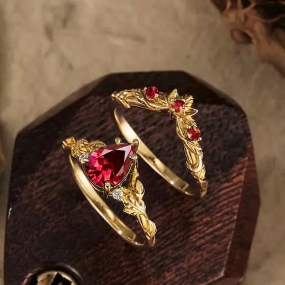 Anel Vintage banhado a ouro com pedras preciosas vermelhas, combinação de jantar, festa, estilo requintado, ocasiões esp