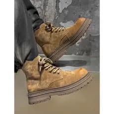 Botas Martin de couro genuíno genuíno, forro de lã de inverno masculino, cano médio, carga do deserto, botas curtas masc