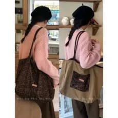 Wfei outono inverno novo estilo leopardo impressão bolsa de lona grande capacidade All-Match bolsa de ombro Commuter dup