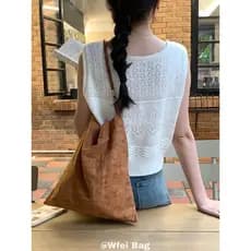Wfei Retro marrom algodão linho Jacquard tecido alça de ombro axilas saco All-Match nicho bolsa de ombro elegante