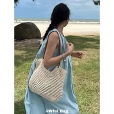 Wfei Seaside Bolsa de tecido de grande capacidade feminina novo estilo férias bolsa de ombro oca sacola de palha bolsa d
