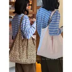Wfei estilo coreano leopardo impressão bolsa de lona estilo preguiçoso grande capacidade rosa All-Match saco de pano dup