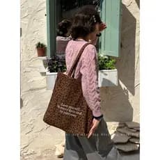 Wfei novo estilo coreano leopardo impressão bolsa de lona grande capacidade All-Match bolsa de ombro carta Commuter saco