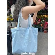 Wfei coreano ins nicho estilo cor sólida bordado bolsa de lona de um ombro Casual All-Match bolsa escolar de grande capa