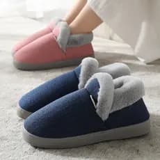 Chinelos de algodão feminino All-Inclusive salto grosso-sola outono inverno quente casa interior bonito sapatos de algod