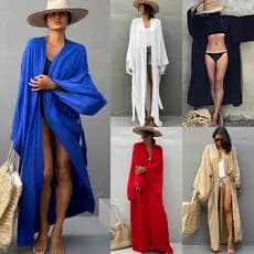 Novo cardigã longo e solto feito de rayon, jaqueta de proteção solar para praia, saída de praia para férias à beira-mar,