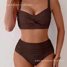 Biquíni de duas peças estilo europeu e americano para mulheres, conjunto de maiô sem alças de cintura alta, roupa de ban