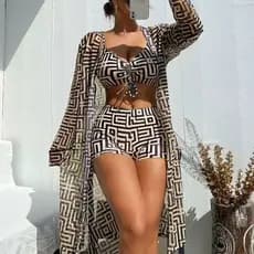 Novo conjunto de biquíni feminino de três peças, popular na Europa e nos Estados Unidos, com saída de praia, design fran