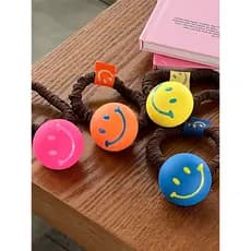 [Cor de dopamina] bola grande rosto sorridente azul rosa amarelo cocar anel de cabelo corda de cabelo jóias coreano novo