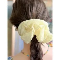 [Vista traseira elegante] Órgão plissado creme amarelo flor Bud cetim elástico anel influenciador rosa novo estilo simpl
