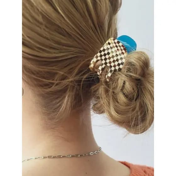 [Xadrez japonês] feminino cabeça traseira acetato grampo de cabelo alto rabo de cavalo clipe pequeno tubarão grampo de c